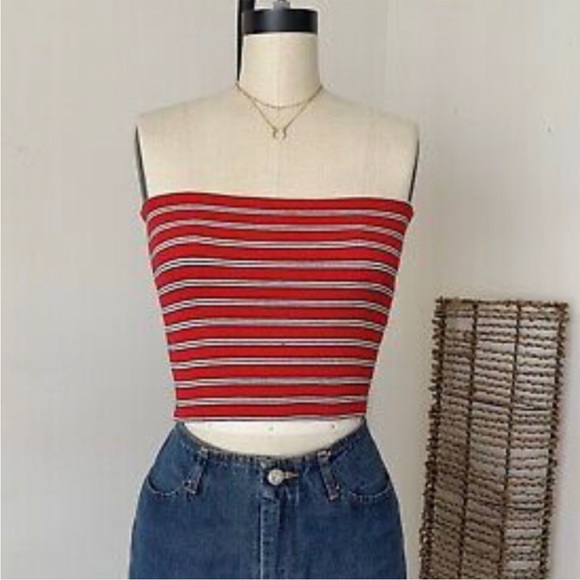 Brandy Melville Red and White Striped Crop Tube Top - Picture 1 of 3